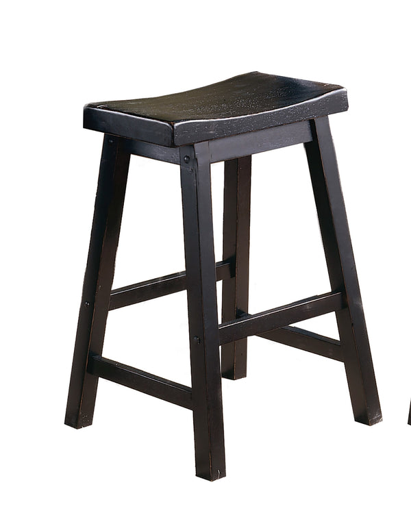 English Elm Black Saddle Seat Stools Set of 2 – 18" Height Solid Wood Casual Dining Stools, Sand-Through Finish Black 34.5 L x 19 W x 6.75 H B01151975