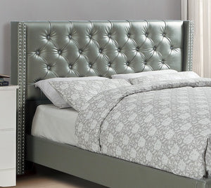 English Elm Full Full-size tufted wingback bed with nailhead trim faux leather upholstery and modern lines Silver 6 L x 10 W x 78 H B011S00135