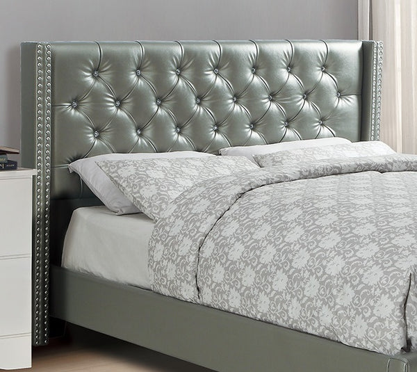 English Elm Full Full-size tufted wingback bed with nailhead trim faux leather upholstery and modern lines Silver 6 L x 10 W x 78 H B011S00135