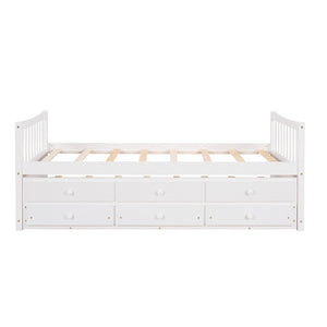 English Elm Daybed Twin Frame with Pull Out Trundle and Three Storage Drawers for Guest Rooms White LP000241AAK