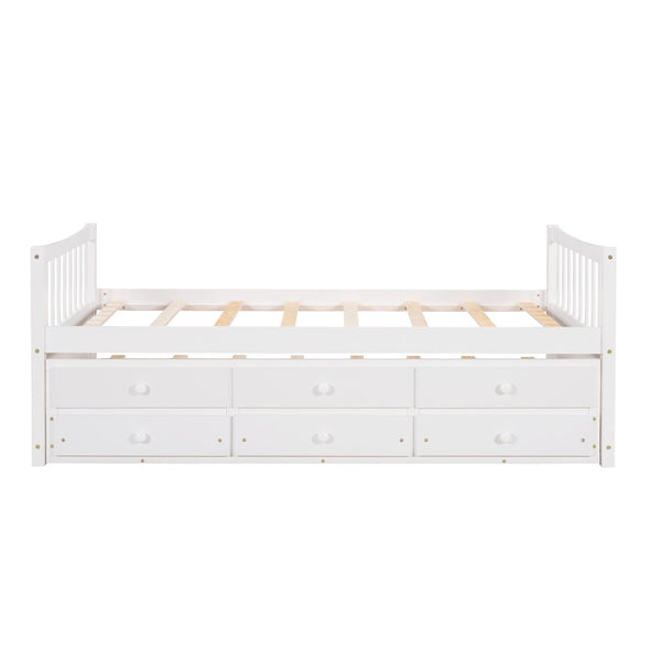 English Elm Daybed Twin Frame with Pull Out Trundle and Three Storage Drawers for Guest Rooms White LP000241AAK