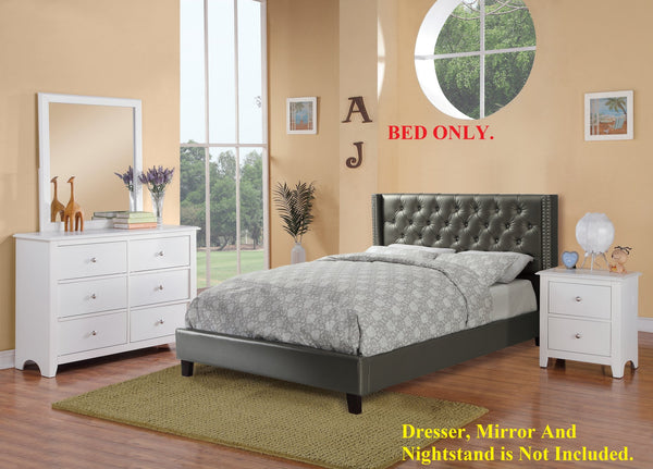 English Elm Full Full-size tufted wingback bed with nailhead trim faux leather upholstery and modern lines Silver 6 L x 10 W x 78 H B011S00135