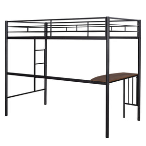 English Elm Twin Metal Loft Bed with Built-in Study Desk Powder-coated Steel Frame for Teen Rooms Black MF286452AAB
