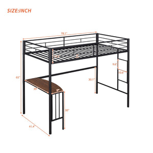 English Elm Twin Metal Loft Bed with Built-in Study Desk Powder-coated Steel Frame for Teen Rooms Black MF286452AAB
