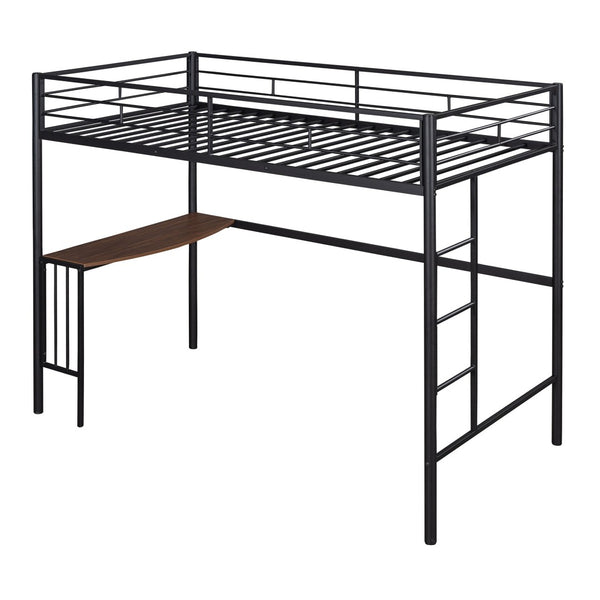 English Elm Twin Metal Loft Bed with Built-in Study Desk Powder-coated Steel Frame for Teen Rooms Black MF286452AAB