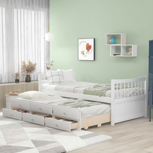 English Elm Daybed Twin Frame with Pull Out Trundle and Three Storage Drawers for Guest Rooms White LP000241AAK