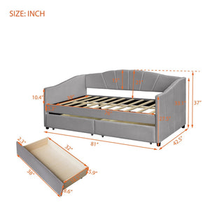 English Elm Upholstered Velvet Twin Daybed with Storage Drawers Wood Slats Guest Room Seating Gray LP000312AAE