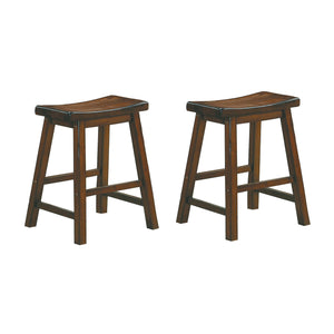 English Elm 18-inch Saddle Seat Stools Set of 2 — Solid Wood Distressed Cherry Finish Casual Dining Seats, 18" Height B01151977