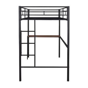 English Elm Twin Metal Loft Bed with Built-in Study Desk Powder-coated Steel Frame for Teen Rooms Black MF286452AAB