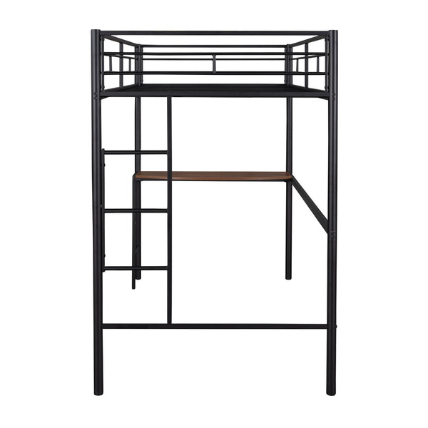 English Elm Twin Metal Loft Bed with Built-in Study Desk Powder-coated Steel Frame for Teen Rooms Black MF286452AAB