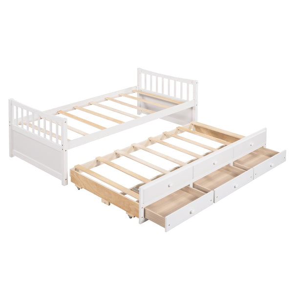 English Elm Daybed Twin Frame with Pull Out Trundle and Three Storage Drawers for Guest Rooms White LP000241AAK