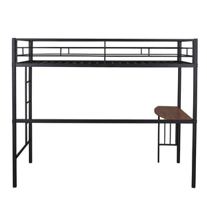 English Elm Twin Metal Loft Bed with Built-in Study Desk Powder-coated Steel Frame for Teen Rooms Black MF286452AAB