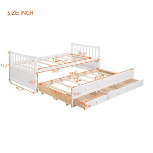 English Elm Daybed Twin Frame with Pull Out Trundle and Three Storage Drawers for Guest Rooms White LP000241AAK
