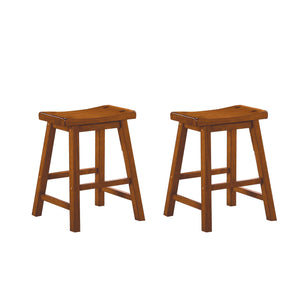 English Elm Casual 18" Height Saddle Seat Stools Set of 2 — Solid Wood Finish, Compact Comfortable Dining Seating Oak 25.5 L x 19 W x 6.75 H B01151971