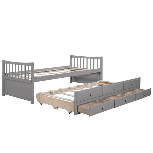 English Elm Daybed Twin Frame with Pull Out Trundle and Three Storage Drawers for Guest Rooms Gray LP000241AAE