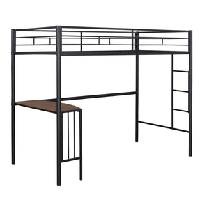 English Elm Twin Metal Loft Bed with Built-in Study Desk Powder-coated Steel Frame for Teen Rooms Black MF286452AAB