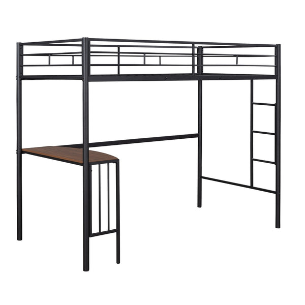 English Elm Twin Metal Loft Bed with Built-in Study Desk Powder-coated Steel Frame for Teen Rooms Black MF286452AAB