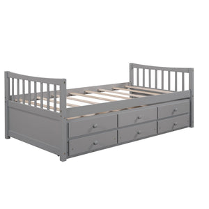 English Elm Daybed Twin Frame with Pull Out Trundle and Three Storage Drawers for Guest Rooms Gray LP000241AAE