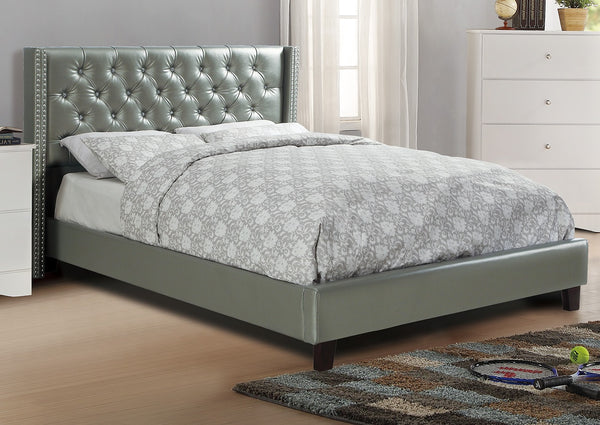 English Elm Full Full-size tufted wingback bed with nailhead trim faux leather upholstery and modern lines Silver 6 L x 10 W x 78 H B011S00135