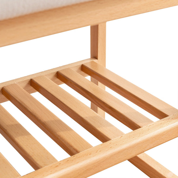 English Elm Natural Oak Entryway Bench with Cushioned Seat and Two Tier Shoe Storage Shelves W128352087