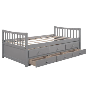 English Elm Daybed Twin Frame with Pull Out Trundle and Three Storage Drawers for Guest Rooms Gray LP000241AAE