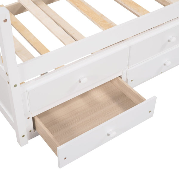 English Elm Daybed Twin Frame with Pull Out Trundle and Three Storage Drawers for Guest Rooms White LP000241AAK