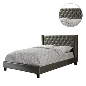 English Elm Full Full-size tufted wingback bed with nailhead trim faux leather upholstery and modern lines Silver 6 L x 10 W x 78 H B011S00135