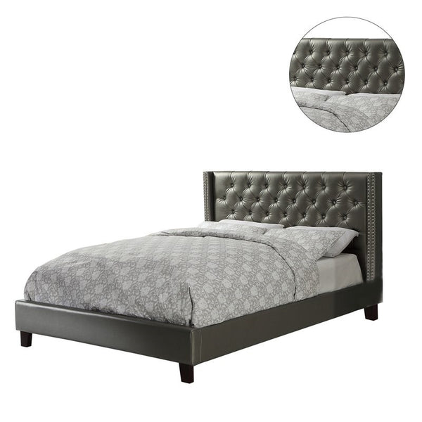English Elm Full Full-size tufted wingback bed with nailhead trim faux leather upholstery and modern lines Silver 6 L x 10 W x 78 H B011S00135