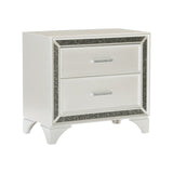 English Elm Glamourous Bedroom 1 Piece Nightstand Pearl White Metallic Finish Silver Glitter Trim Wooden Furniture