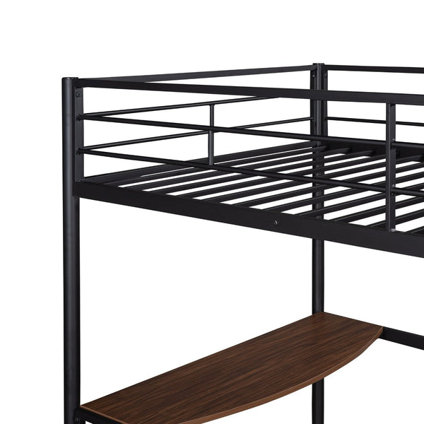 English Elm Twin Metal Loft Bed with Built-in Study Desk Powder-coated Steel Frame for Teen Rooms Black MF286452AAB