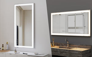 English Elm 48x24 LED Bathroom Vanity Mirror Silver Frame with Anti-Fog, Touch Dimmer, Memory, IP44 Waterproof Tray Shelf W70832310