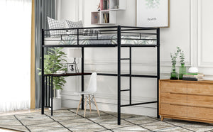 English Elm Twin Metal Loft Bed with Built-in Study Desk Powder-coated Steel Frame for Teen Rooms Black MF286452AAB