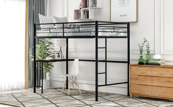 English Elm Twin Metal Loft Bed with Built-in Study Desk Powder-coated Steel Frame for Teen Rooms Black MF286452AAB