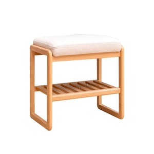 English Elm Natural Oak Entryway Bench with Cushioned Seat and Two Tier Shoe Storage Shelves W128352087