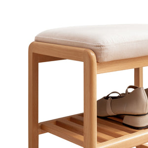 English Elm Natural Oak Entryway Bench with Cushioned Seat and Two Tier Shoe Storage Shelves W128352087