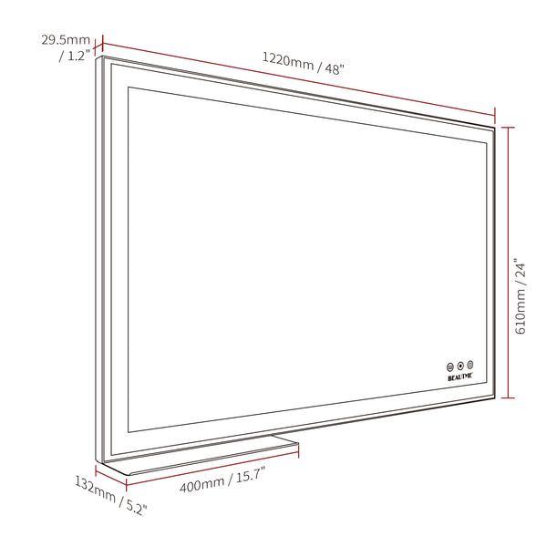 English Elm 48x24 LED Bathroom Vanity Mirror Silver Frame with Anti-Fog, Touch Dimmer, Memory, IP44 Waterproof Tray Shelf W70832310