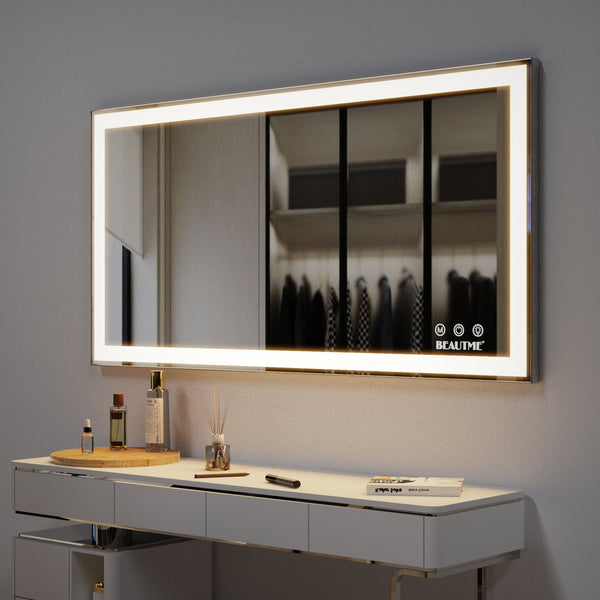 English Elm 48x24 LED Bathroom Vanity Mirror Silver Frame with Anti-Fog, Touch Dimmer, Memory, IP44 Waterproof Tray Shelf W70832310
