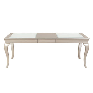 English Elm Modern Silver Glam Dining Table with Cabriole Legs & Glass Insets, 42-84" Extendable, 30.5"H B01152169