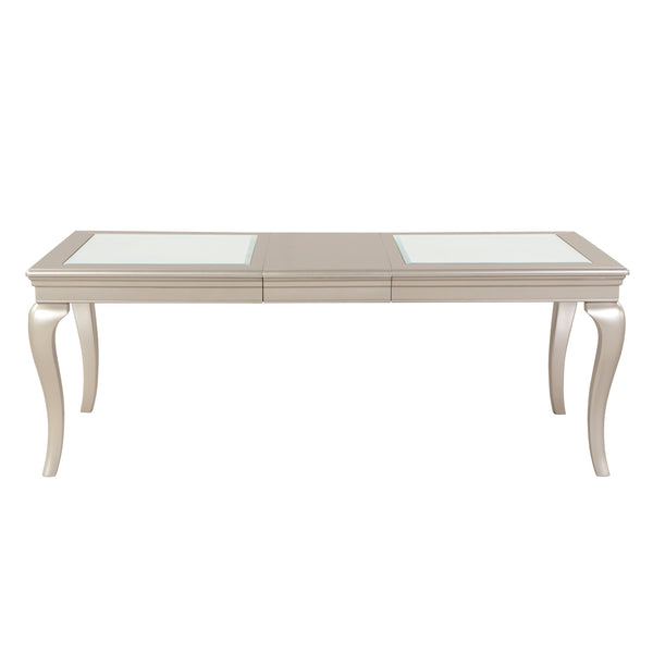 English Elm Modern Silver Glam Dining Table with Cabriole Legs & Glass Insets, 42-84" Extendable, 30.5"H B01152169