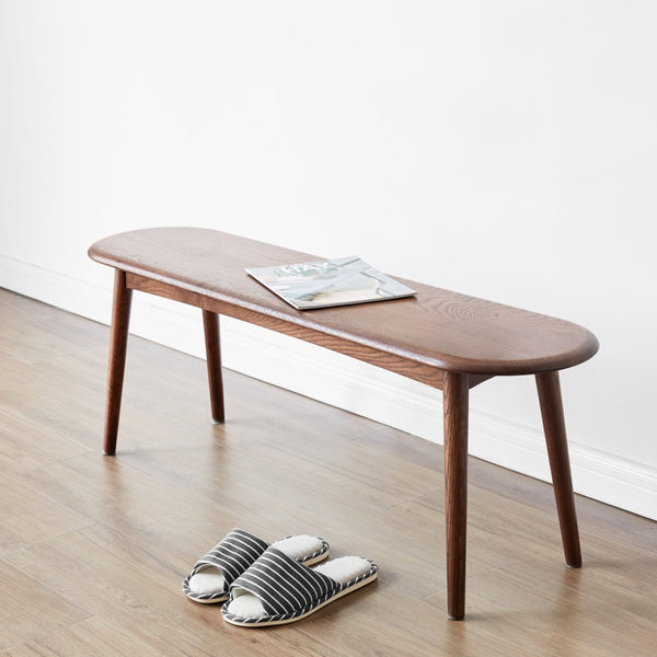 English Elm Natural Oak Dining Bench with Half Round Ends Solid Wood Seat for Entryway or Bedroom W128352195