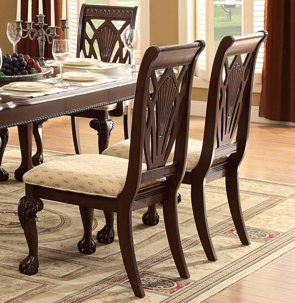 English Elm Elegant Traditional Side Chairs Set of 2 Dark Cherry Finish Brown Fabric Seats Classic Inlay Accents B01152166