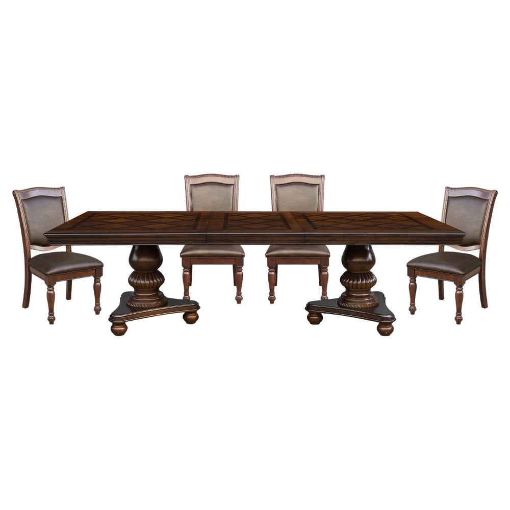 English Elm Traditional 5-Piece Dining Room Set With Leaf, Upholstered Chairs, And Elegant Brown Cherry Finish B011S00448-GIGA