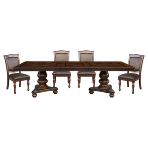 English Elm Traditional 5-Piece Dining Room Set With Leaf, Upholstered Chairs, And Elegant Brown Cherry Finish B011S00448-GIGA