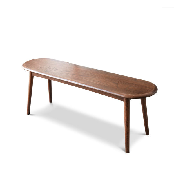 English Elm Natural Oak Dining Bench with Half Round Ends Solid Wood Seat for Entryway or Bedroom W128352195