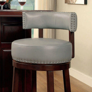English Elm Sherly 30" Swivel Bar Stools Set of 2 — Dark Oak Solid Wood, Gray Leatherette, Nailhead Trim Comfort B01152174