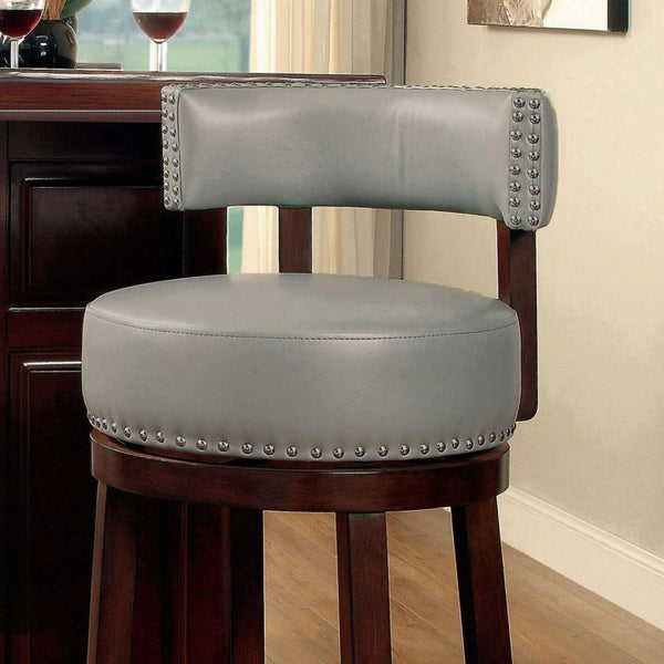 English Elm Sherly 30" Swivel Bar Stools Set of 2 — Dark Oak Solid Wood, Gray Leatherette, Nailhead Trim Comfort B01152174