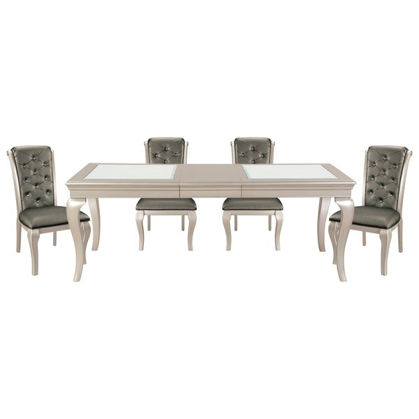 English Elm Modern Silver Glam Dining Table with Cabriole Legs & Glass Insets, 42-84" Extendable, 30.5"H B01152169