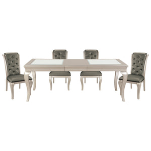 English Elm Modern Glam Silver Finish 5-Piece Dining Set With Extension Leaf & Crystal-Tufted Chairs For Elegance B011S00562