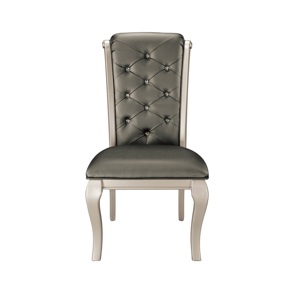 English Elm Crystal Silver Button-Tufted Side Chairs Set of 2 — Gray Faux Leather Upholstered Dining Seats with Cabriole Legs B01152164