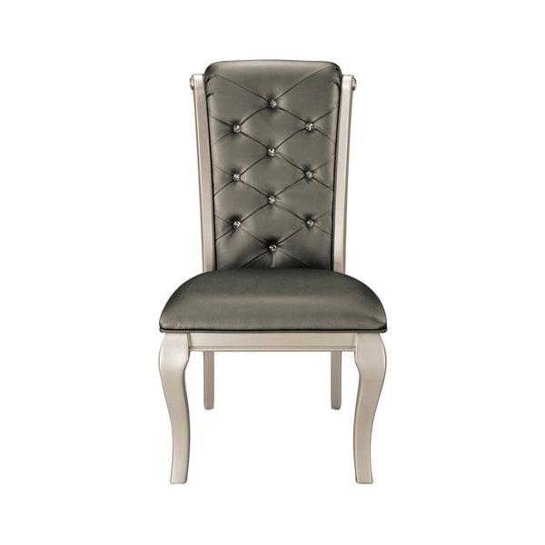 English Elm Crystal Silver Button-Tufted Side Chairs Set of 2 — Gray Faux Leather Upholstered Dining Seats with Cabriole Legs B01152164